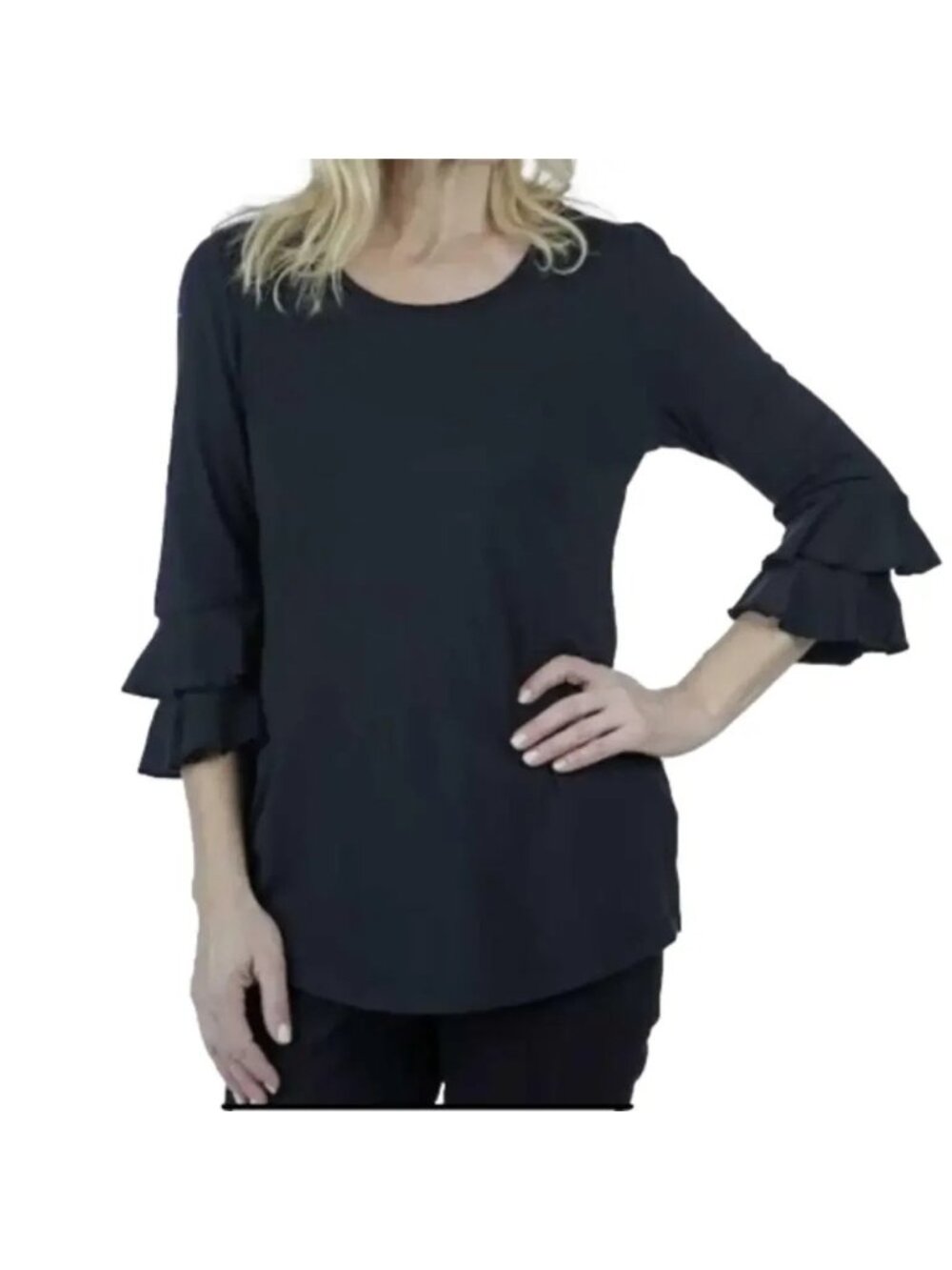NEW Isaac Mizrahi Live! Black Ruffle Sleeve Top - Small